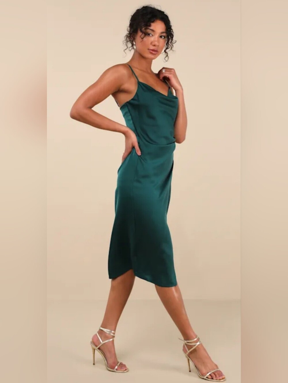 NWT Lulus Hollywood Woman Forest Green Satin Midi Dress Small - Picture 2 of 9
